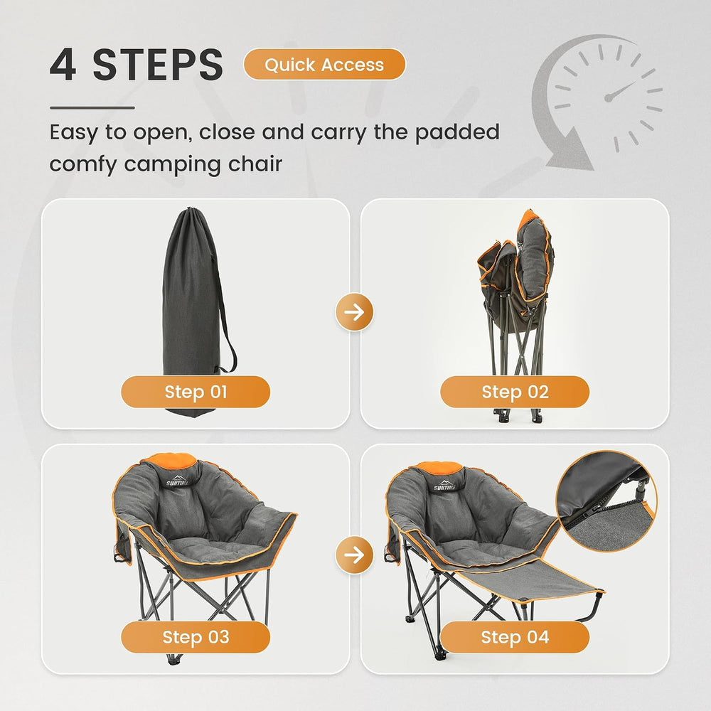 Oversized Padded Comfy Camping Chair with Removable Footrest,Orange
