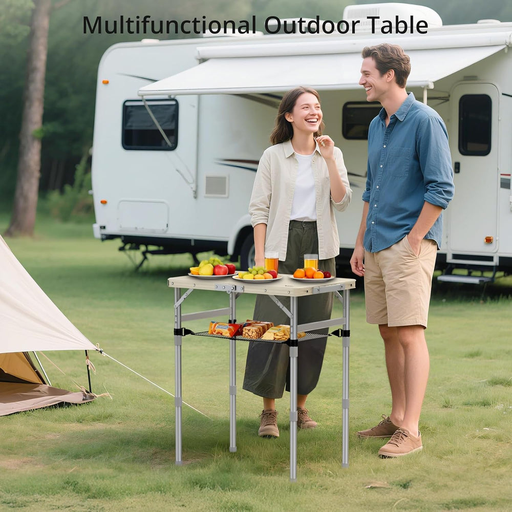 Anbte 2 ft Small Folding Table, 3 Adjustable Height for Camping, 23" X 1...