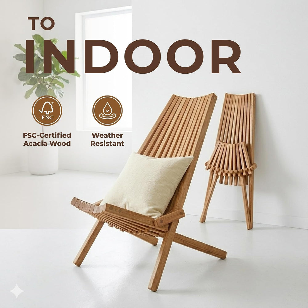 2PCS Wooden Folding Tamarack Chairs, FSC Certified Acacia Low Profile Adirond...