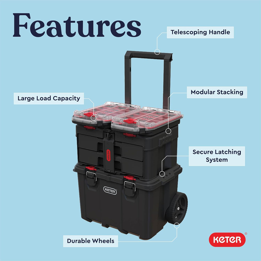 Keter Stack N Rolling Tool Box Modular Storage System 4 Piece