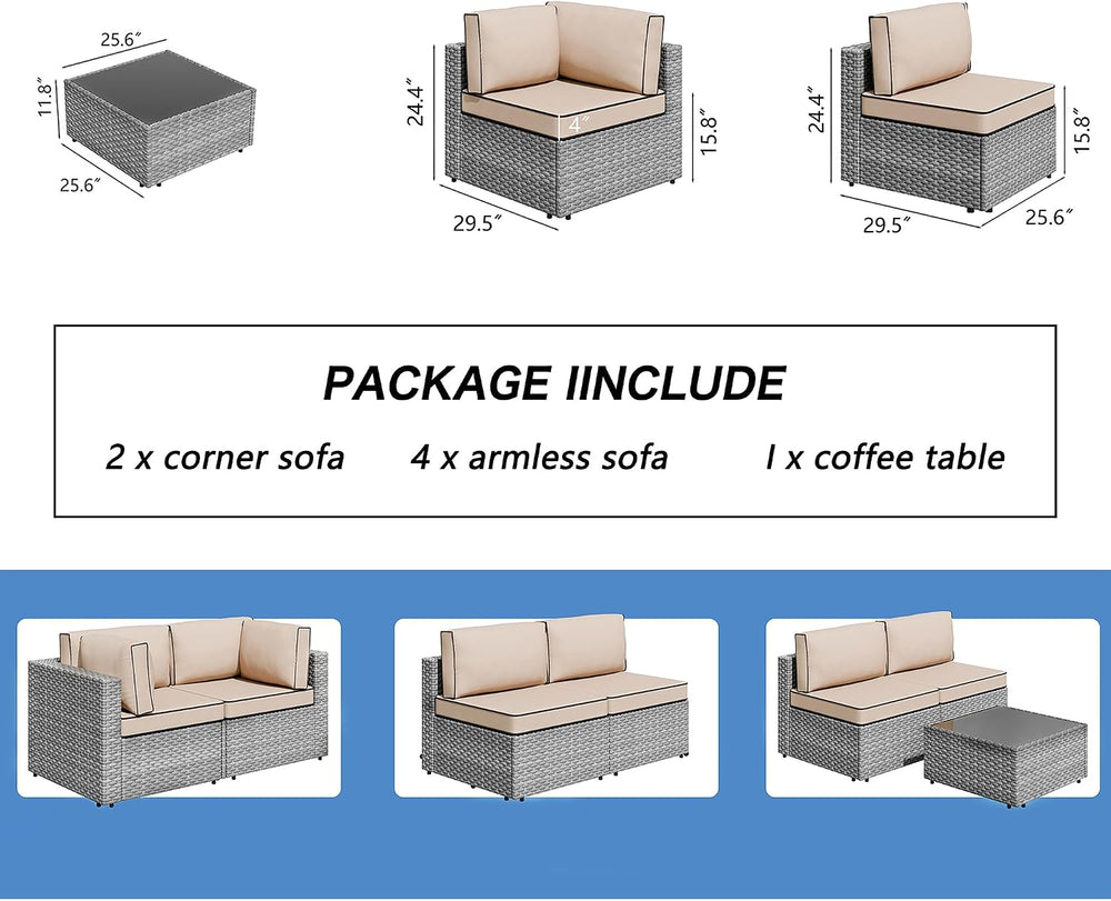 Shintenchi 7 Pieces Outdoor Patio Sectional Sofa Couch, Silver Gray PE Wicker...