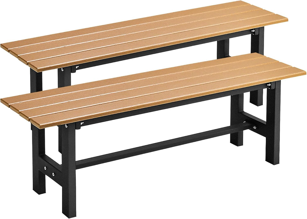 Tangkula 47 Inch HDPE Outdoor Bench Backless Set of 2, Patio Dining Bench wit...