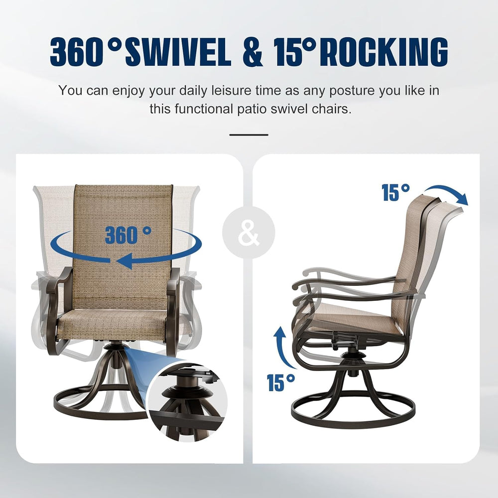 UDPATIO Patio Swivel Chairs Set of 2, Outdoor Dining Chairs High Back,Brown