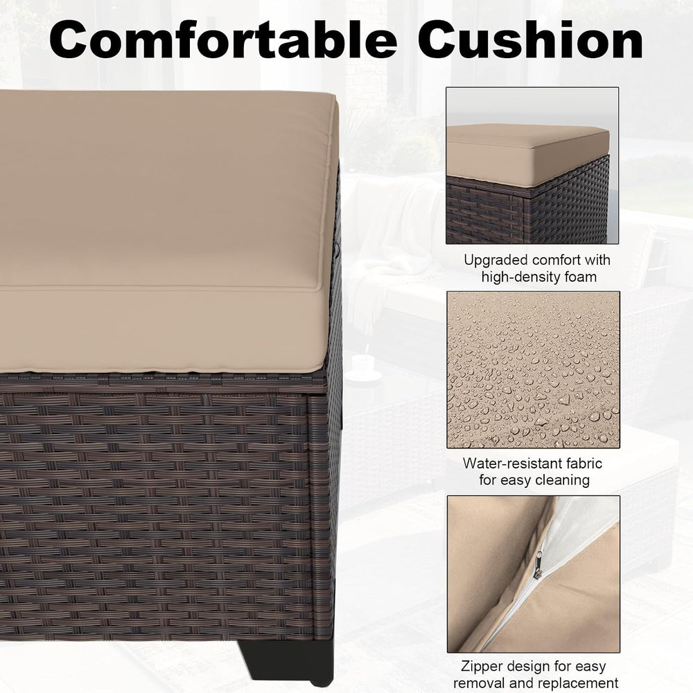 2 Pieces Wicker Ottomans, All Weather Rattan Patio Ottoman with Removable Cus...