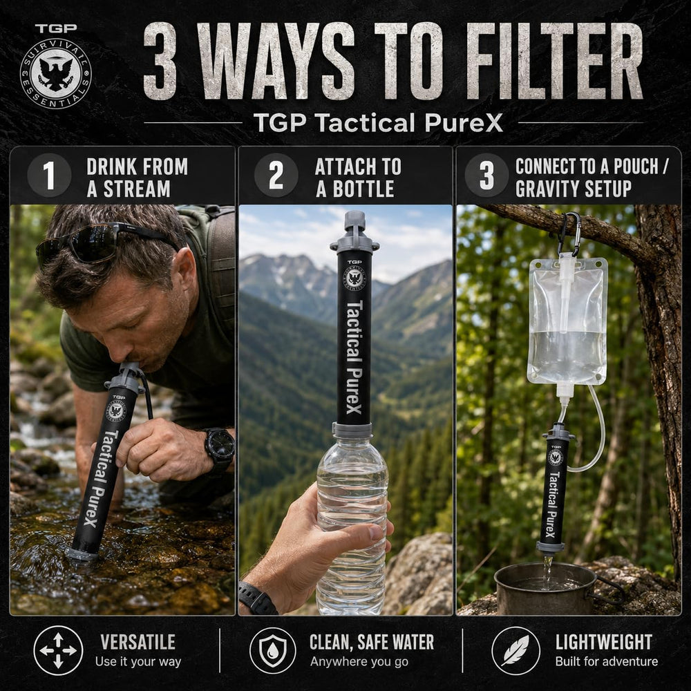 Tactical PureX Water Filter Straw, Portable Water Purifier