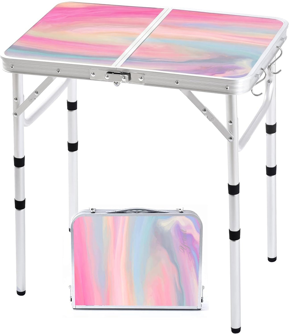 Yriuat Folding Camping Table 2ft Portable Picnic Table, Blush Haze