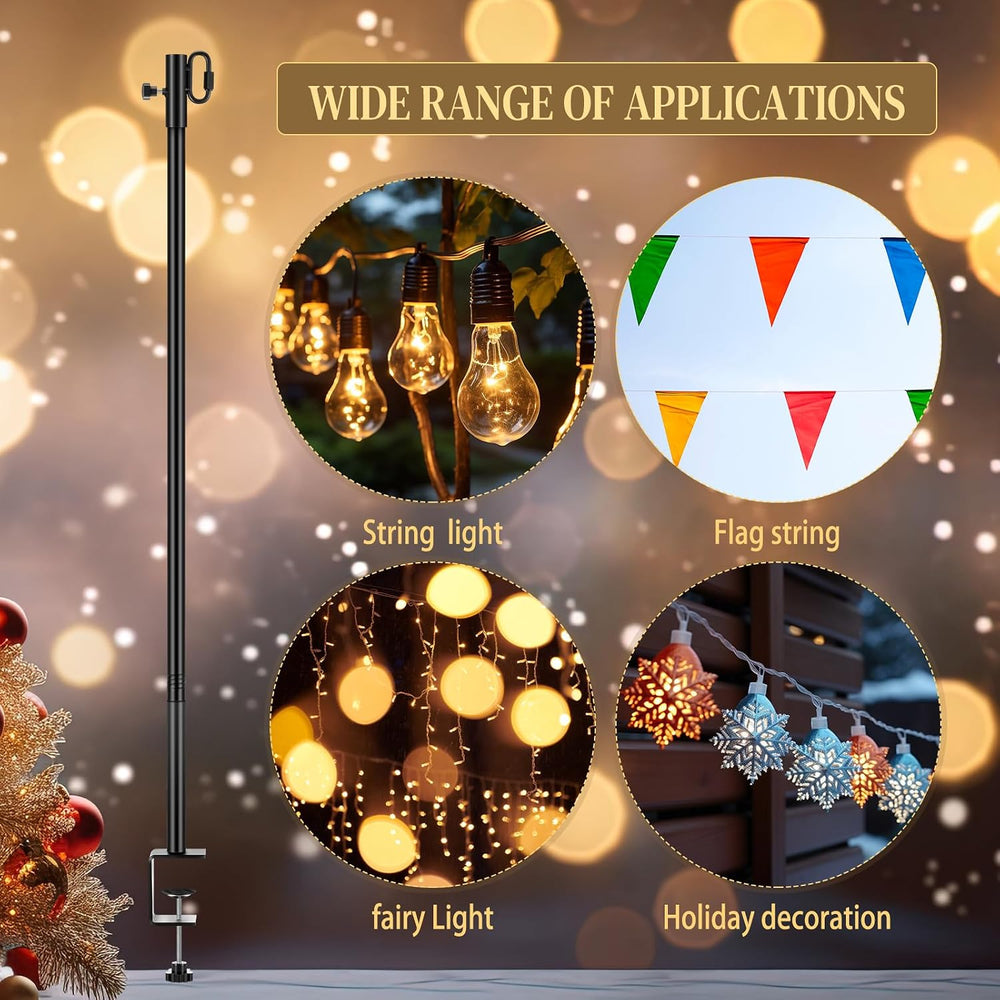 4 Pack Deck String Light Poles with Adjustable 3" Clamp, Outdoor Light P...