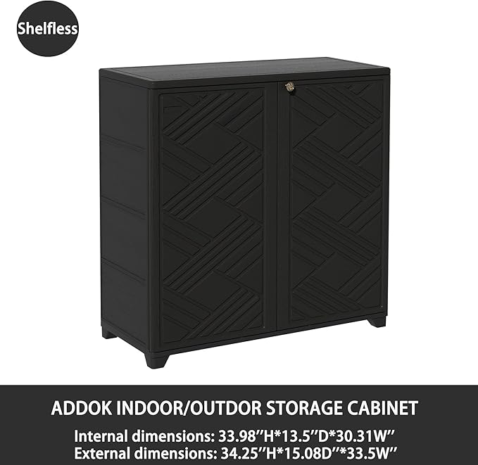 ADDOK Indoor Outdoor Plastic Storage Cabinet 34"x15"x34", Outd...