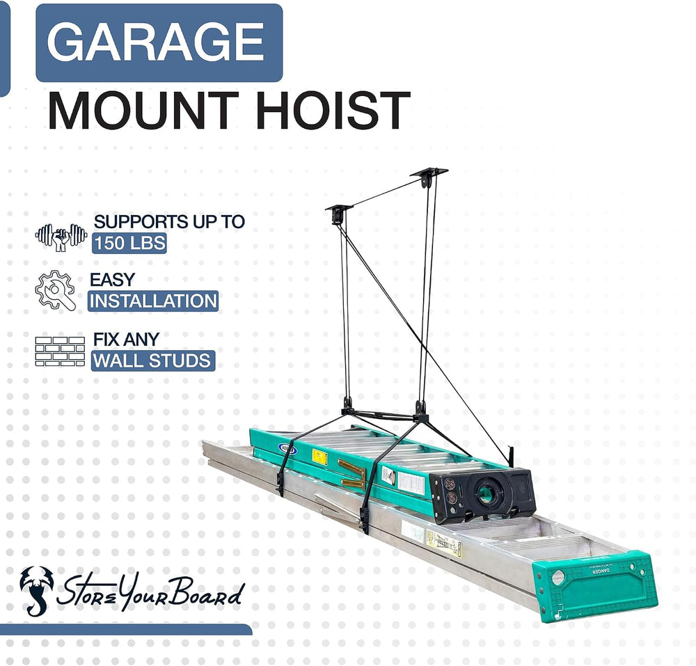 StoreYourBoard Ladder Storage Ceiling Pulley System, Garage Mount Hoist, Heav...