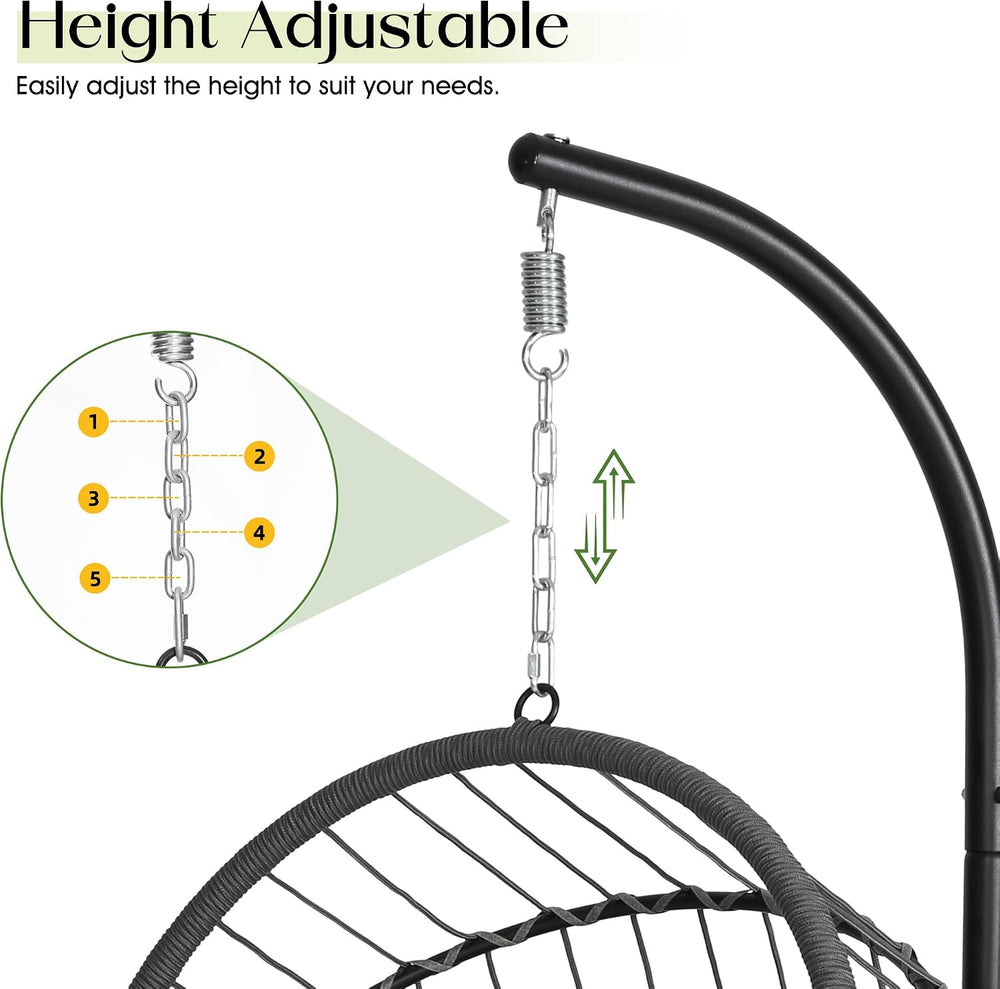 Hanging Egg Chair with Stand, Swinging Egg Chair Outdoor Indoor, Hanging Bask...