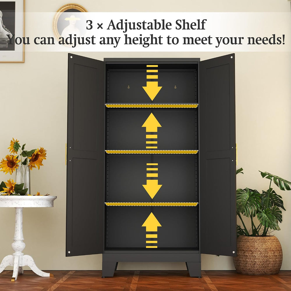 Black Metal Storage Cabinet, 61" Kitchen Pantry Cabinets for Office