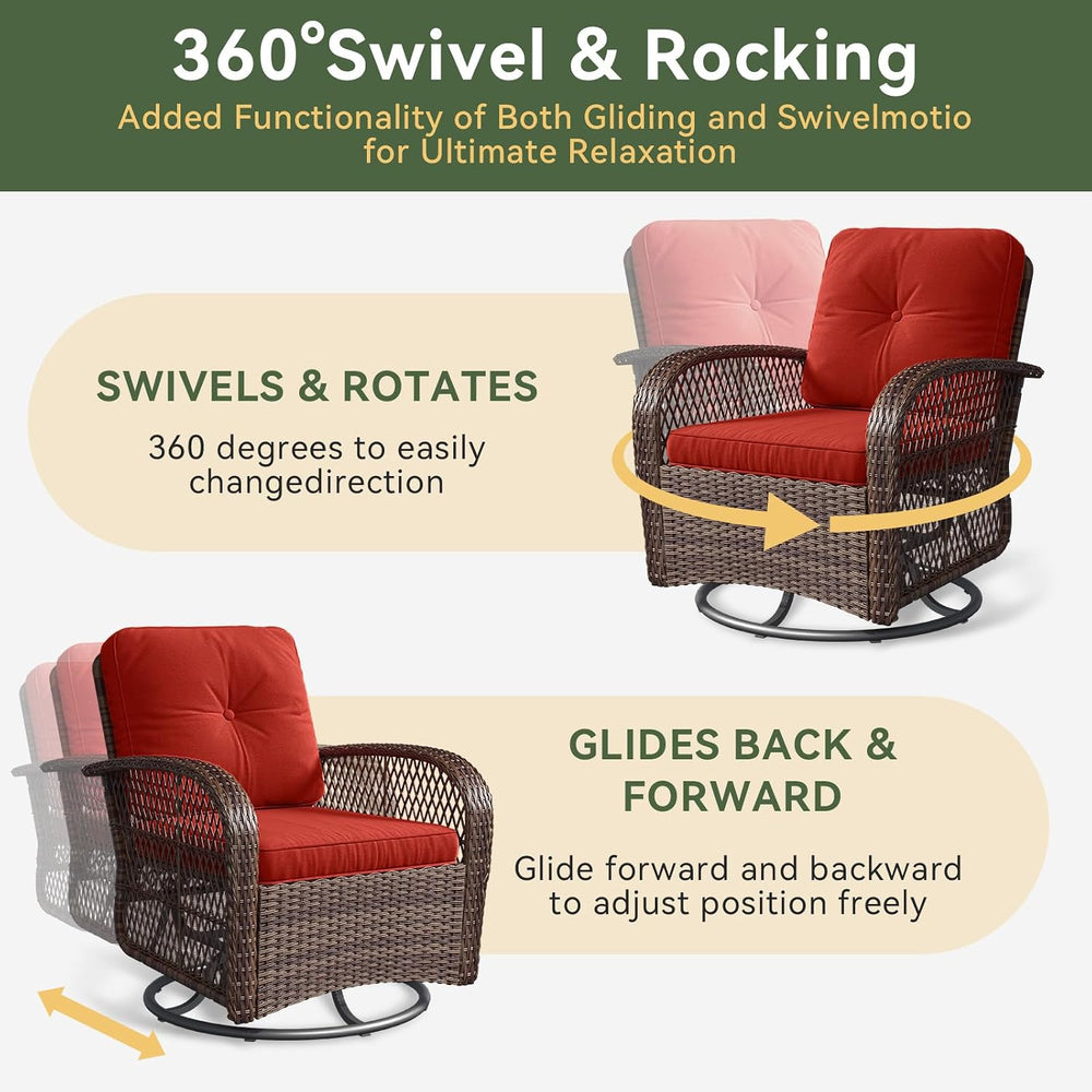Aoxun 3 Pieces Patio Furniture Set, Patio Swivel Rocker Chairs Set of 2, Wick...