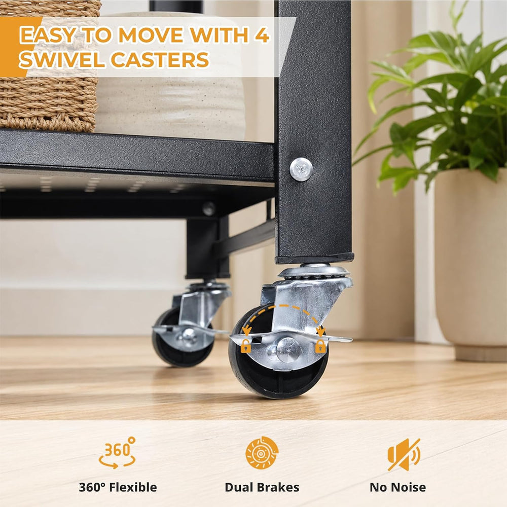 COKIHOM 5 Tier Foldable Storage Shelf with Wheels, Heavy Duty Metal Rolling S...