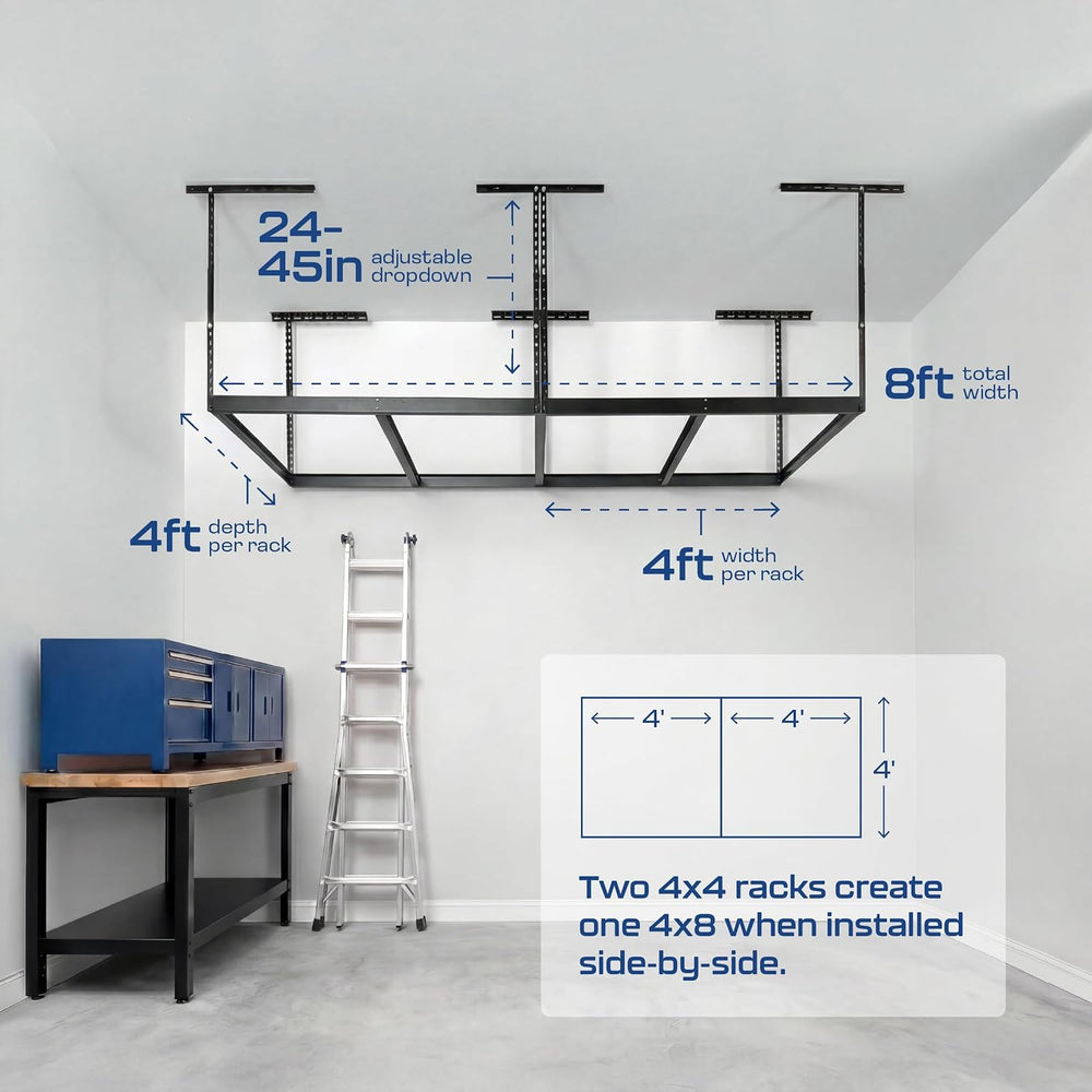 MonsterRAX 4x8 Overhead Garage Storage Rack Frame Kit, Hammertone