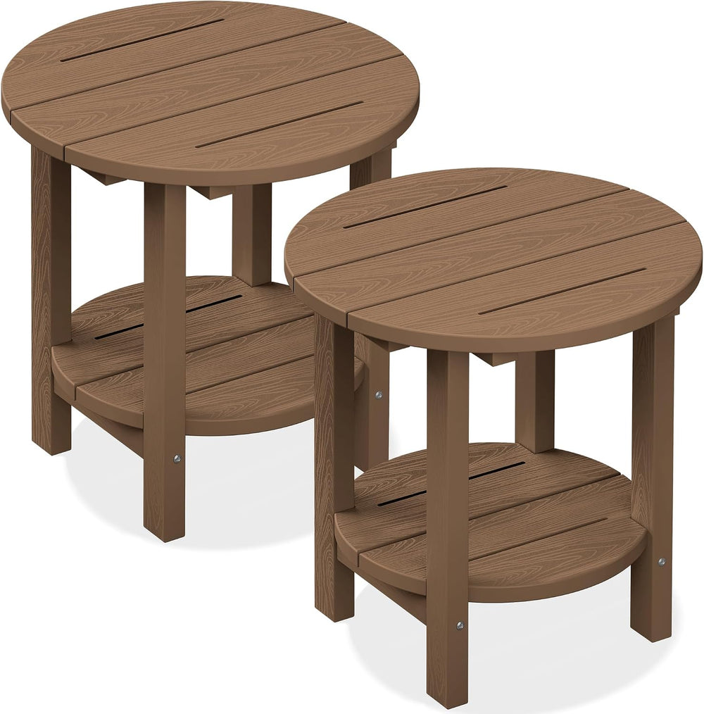 SERWALL Round Outdoor Side Table Set of 2, HDPE Small Adirondack Double End T...