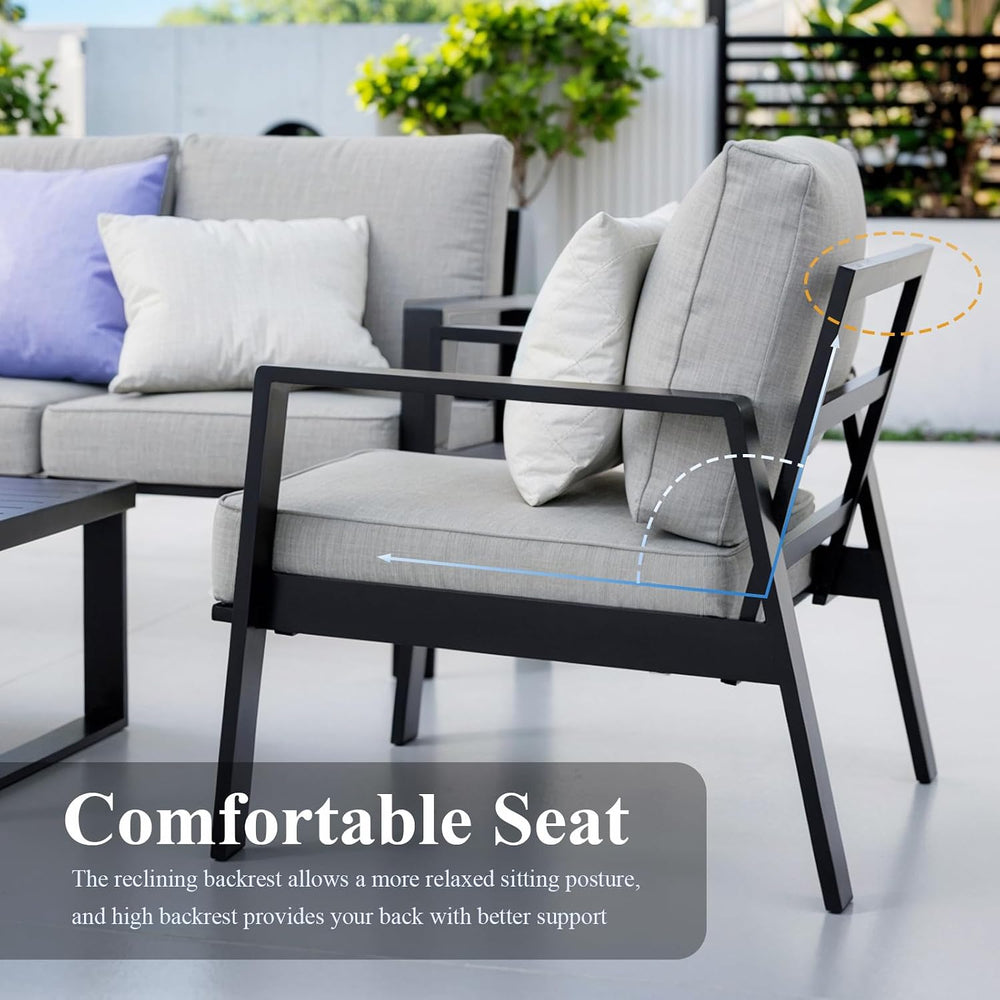 2 Pieces Aluminum Outdoor Armchair, Oversized Patio Couch, Modern Sofa All We...