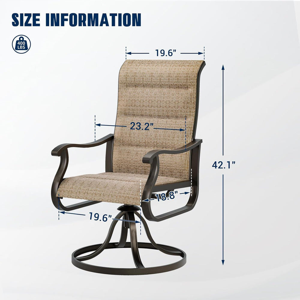 UDPATIO Patio Swivel Chairs Set of 2,Padded High Back Outdoor Chairs,Brown