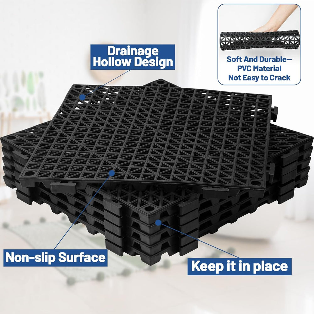 12Pcs Drainage Interlocking Floor Tiles 11.8" x 11.8", Modular Inte...