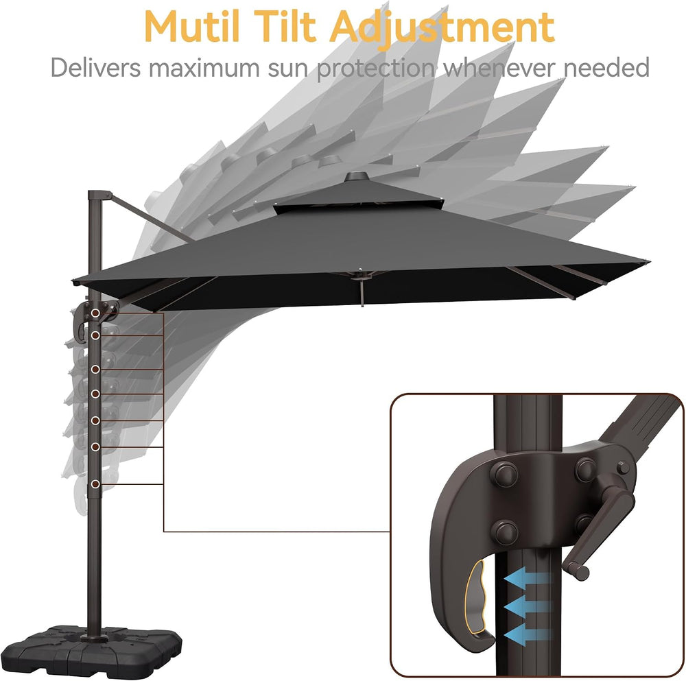 9x12' Cantilever Patio Umbrella with Base for Outdoor, Grey