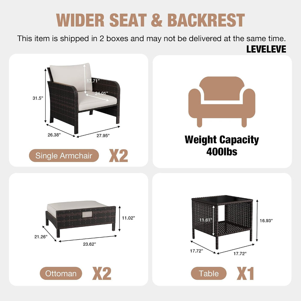 LEVELEVE Patio Conversation Set 5 Piece, Balcony Furniture Outdoor PE Rattan ...