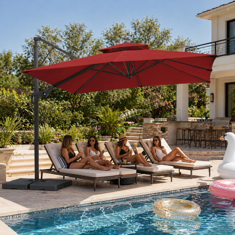 JEAREY 10x10 ft 2-Tier Cantilever Patio Umbrella, Outdoor Offset Umbrella