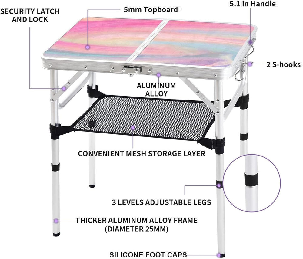 Yriuat Folding Camping Table 2ft Portable Picnic Table, Blush Haze