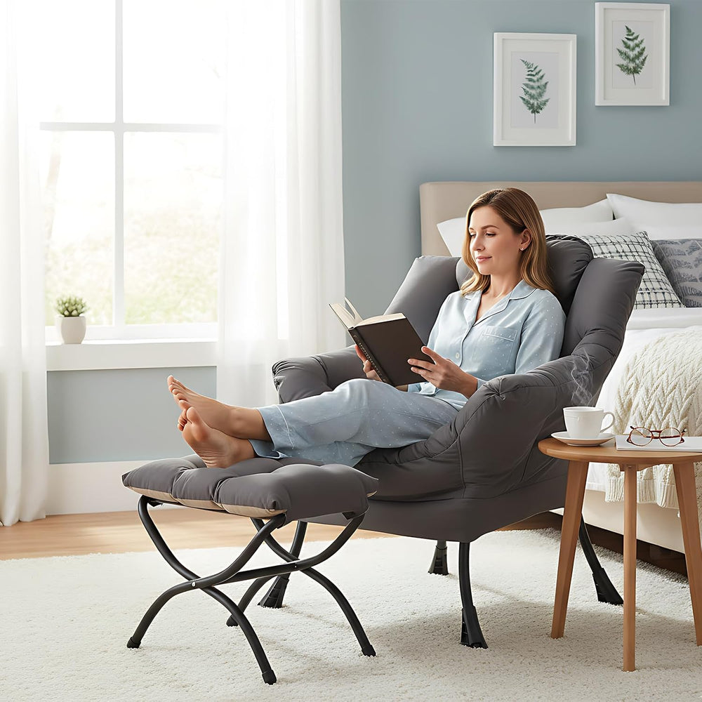 Modern Lazy Chair with Ottoman, Comfy Accent Reading Chair for Living Room