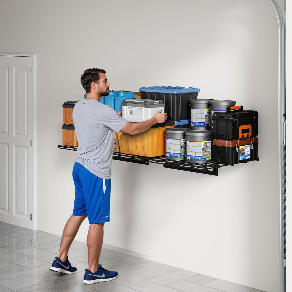 FLEXIMOUNTS 1-Pack 2x4ft Garage Shelving Wall-Mounted Storage Rack, Black