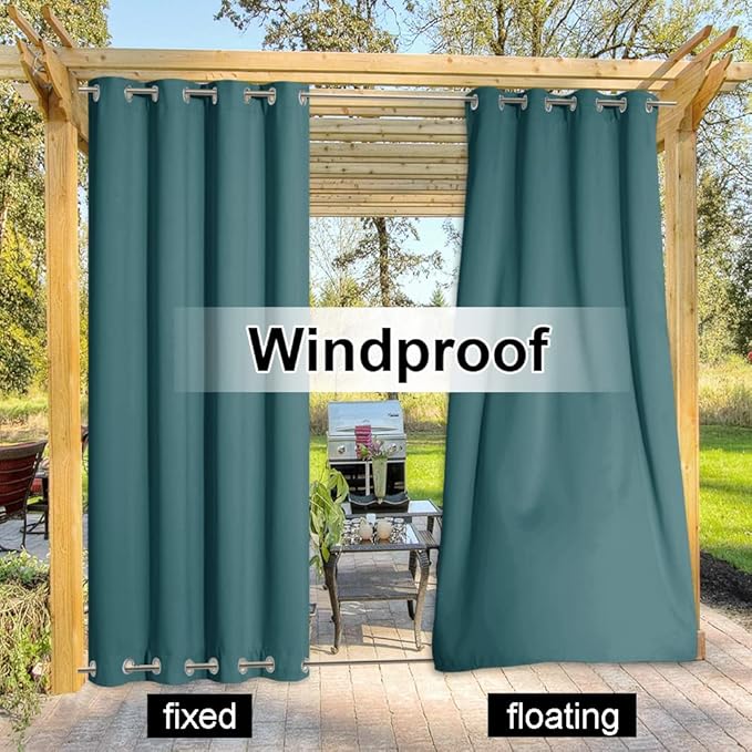 NICETOWN 2 Panels Outdoor Curtains for Patio Waterproof & Windproof, Ther...