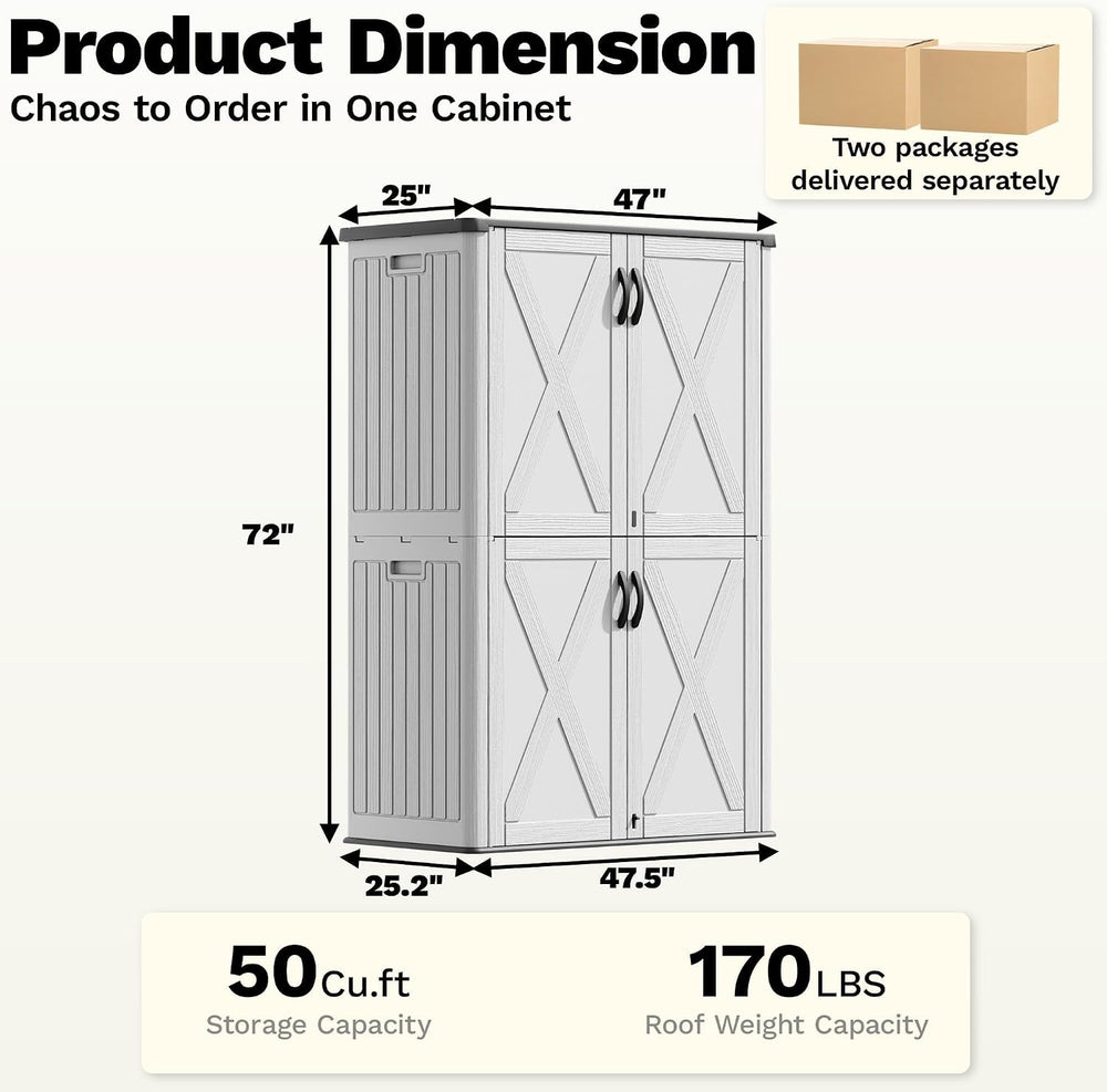 Devoko 50 Cu Ft Plastic Outdoor Storage Cabinet, White