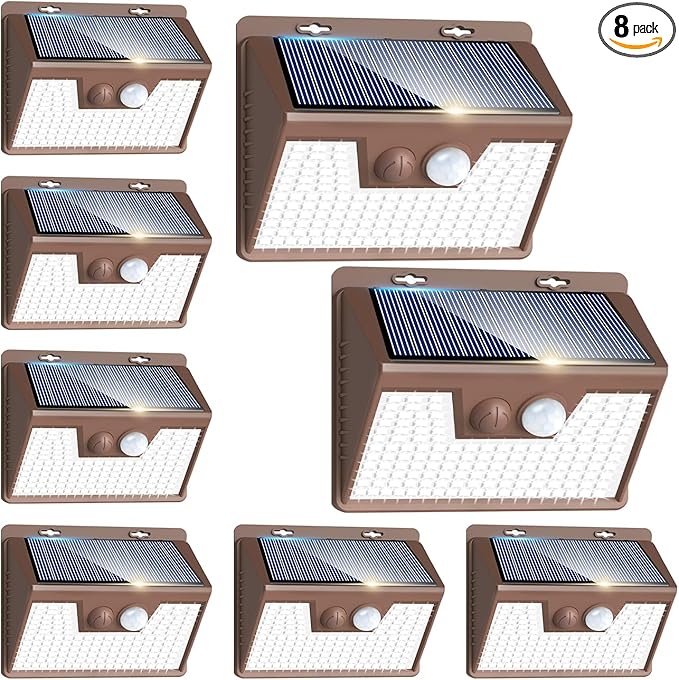 Peasur Brown Solar Lights Outdoor Motion Sensor 8 Pack, Ultra-Bright 3 Mode 1...