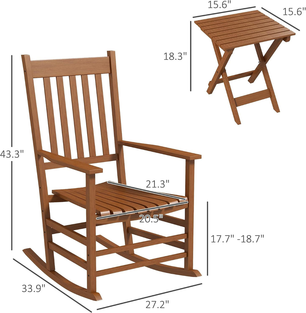Outsunny Outdoor Rocking Chair Set of 2 with Side Table for Patio Teak