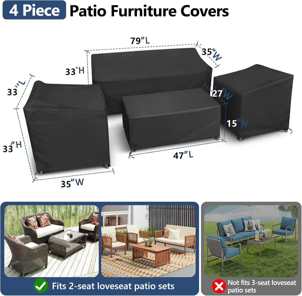 STARTWO Patio Furniture Cover 4 Piece Set, Black 600D, X-Large