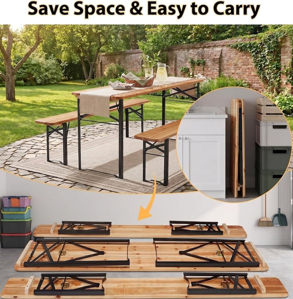 AVAWING 5.8FT 3-Piece Portable Picnic Table Bench Set, 6-8 Person Folding Woo...