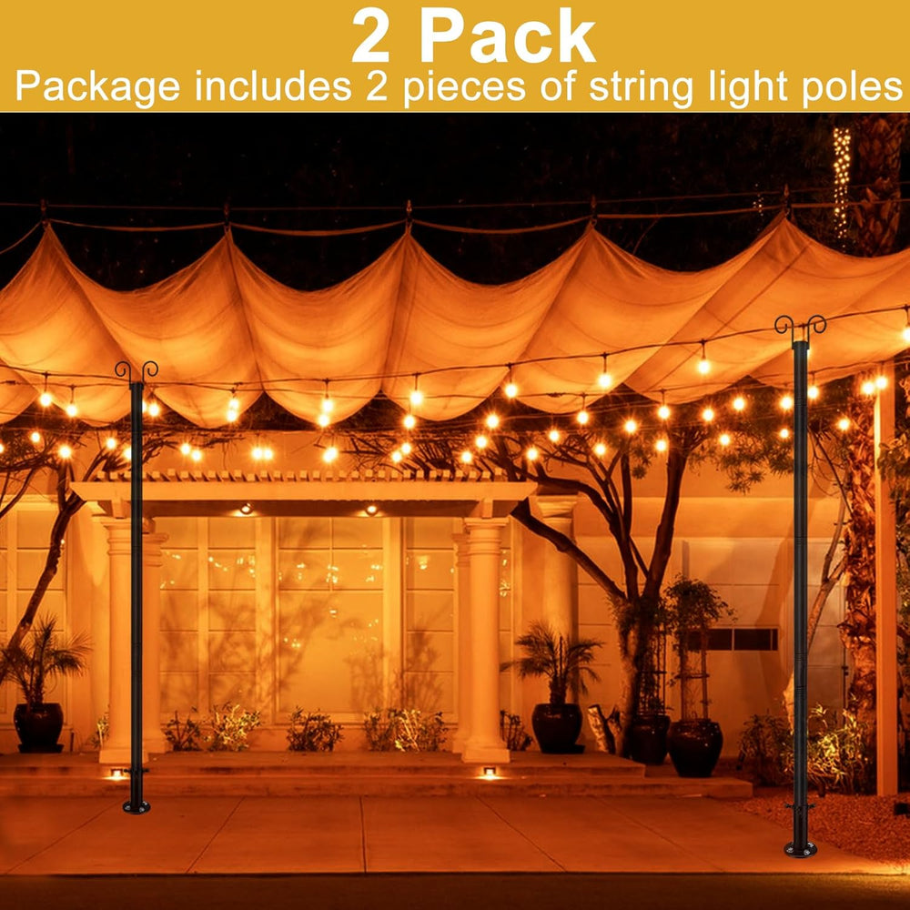 String Light Poles for Outside Deck 2 Pack 8FTHeavy Duty Metal Garden Outdoor...