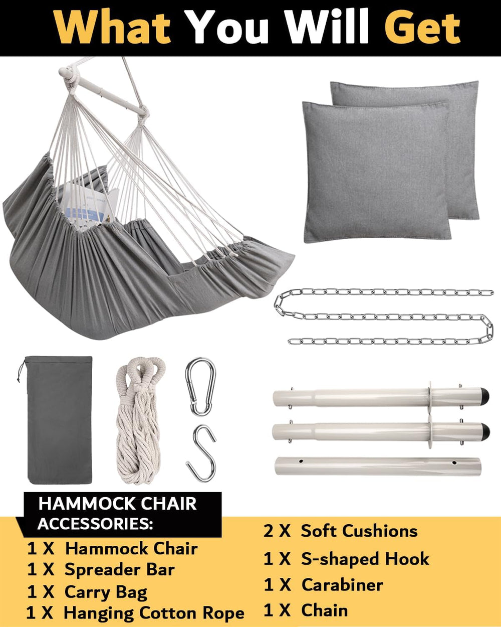 Miztli Hammock Chair Hanging Chair Swing for Bedroom with Foot Rest, Max 500 ...