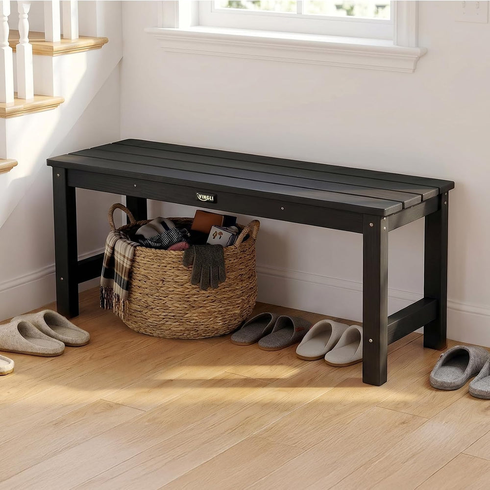 VINGLI 40in Outdoor HDPE Bench, Weatherproof Porch Bench with Wood Grain Text...