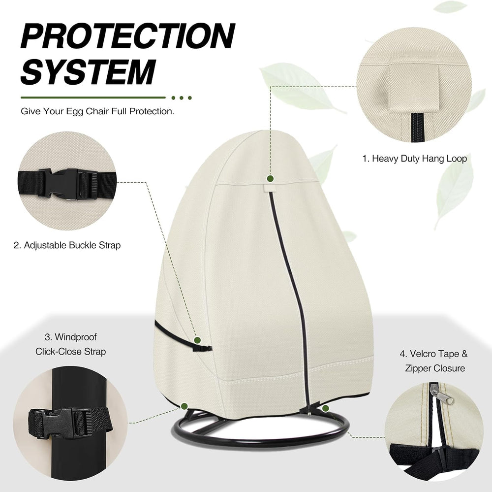 Porch Shield 600D Waterproof Patio Hanging Egg Chair Cover, Beige