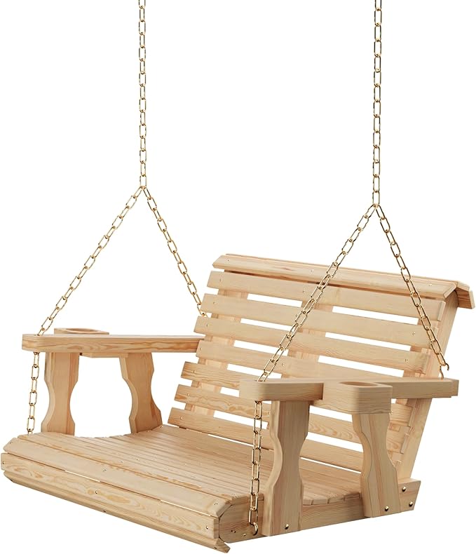 Amish Casual 3 Foot Roll Back Porch Swing with Cup Holders in Unfinished - Am...