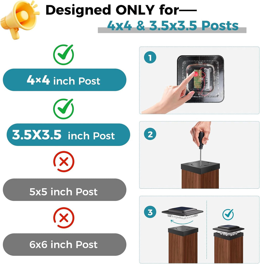 kolpop 4x4 Solar Post Cap Lights Outdoor 16Pack- 3 Color Temperatures& 2 ...