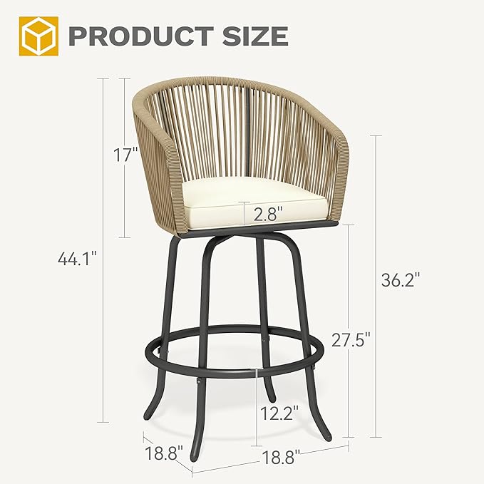 DWVO Outdoor Counter Height Bar Stools Set of 4, Patio Swivel Bar Chairs with...
