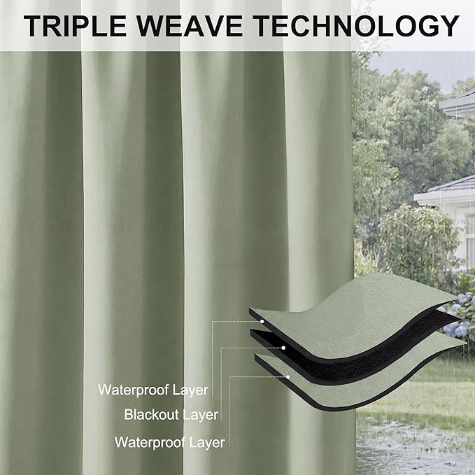 RYB HOME Outdoor Curtains for Patio Waterproof Block Sunlight Thermal Insulat...