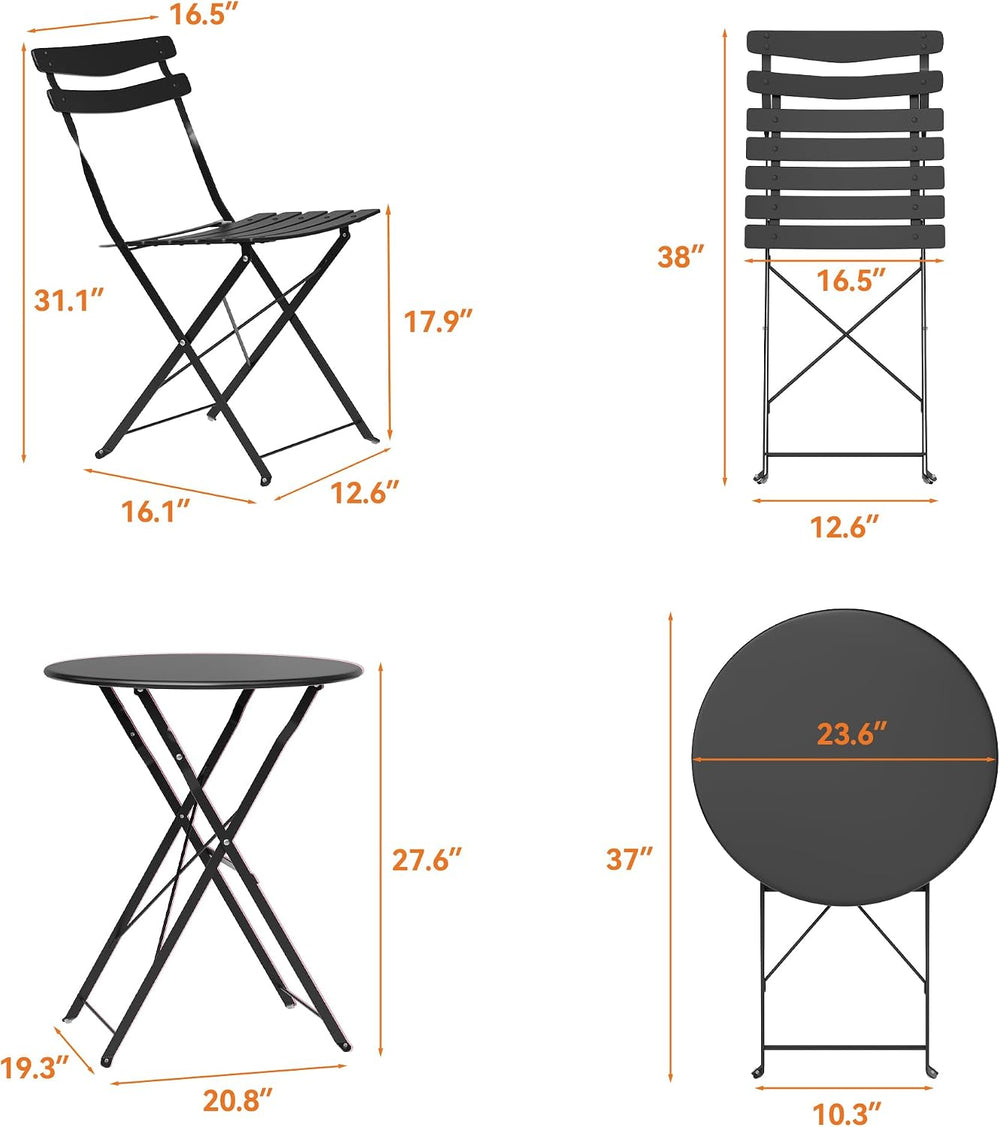 GarveeLife 3 Piece Patio Bistro Set, Patio Furniture Set, Black