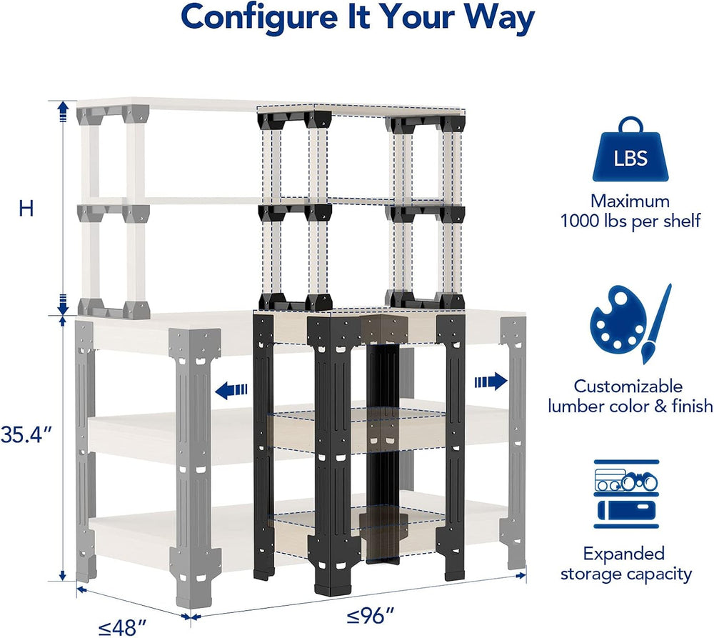 FLEXIMOUNTS Workbench Legs, Heavy Duty Workbench Kit with Shelf for DIY Custo...