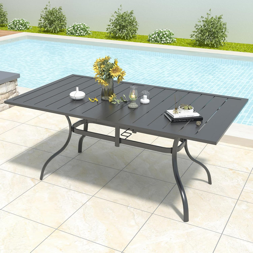 Anmutig 7-Piece Outdoor Dining Set, 63" Patio Table, Stackable Chairs Gray