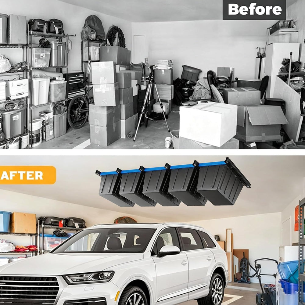 Garage Ceiling Storage Racks, Ceiling Mount Bin Holder, 4 Sets for 3 Bins