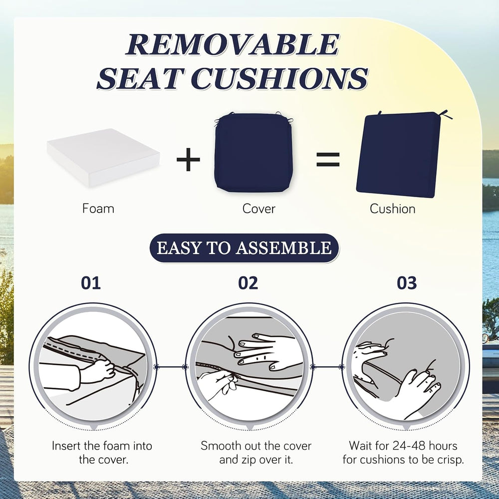 Outdoor Chair Cushions, Removable Covers, Navy, 24 x 24