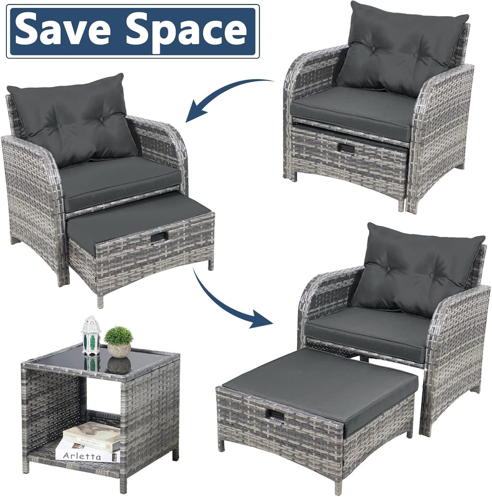 5 Pieces Wicker Outdoor Patio Chairs with Ottomans, All Weather PE Rattan Out...