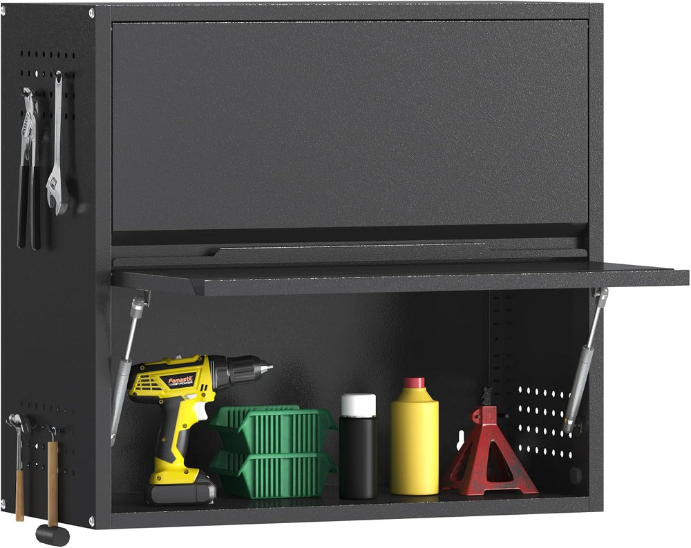 2 Door Garage Wall Cabinet with Up-Flip Door, 25.6" H Metal Wall Cabinet