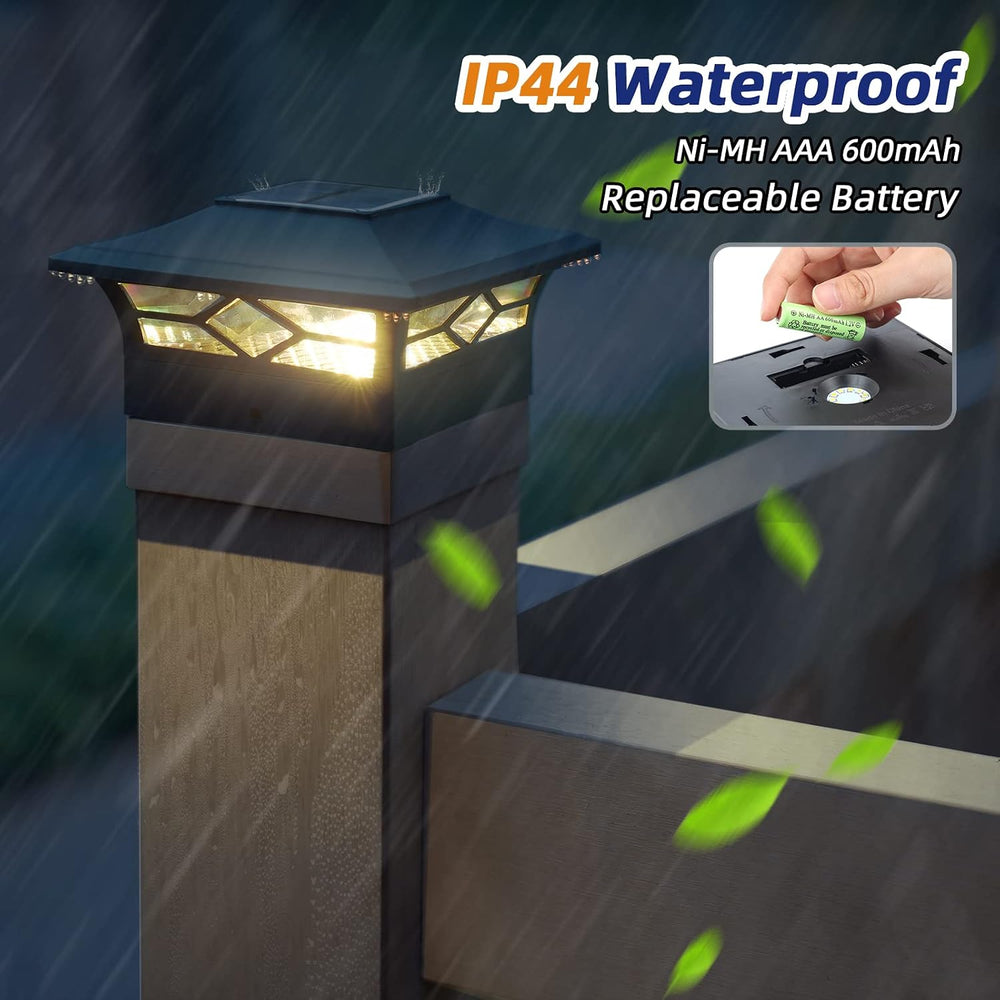 APONUO Solar Post Cap Lights, 4x4 Black Plastic Outdoor Waterproof Lights, Wa...